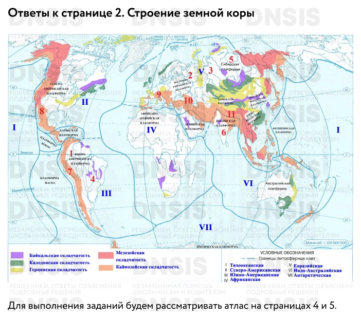 Контурная карта по географии 7 класс гдз литосферные плиты