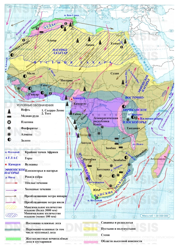 Контурная карта по африке 7 класс