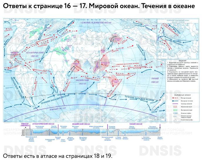 Решение задания №1-4 из 
Мировой океан.  Течения в океане стр. 16-17 , География. 6 класс. Контурные карты. Курбский